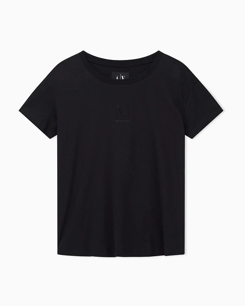 Armani Exchange - Boyfriend T-shirt with Icon logo, Woman, Black, Size: