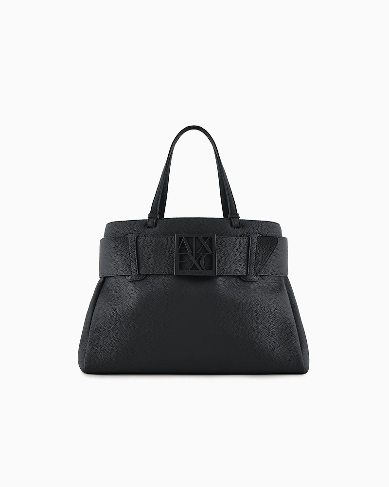 Armani Exchange - Large shoulder bag with ASV logo detail, Woman, Black, Size: TU