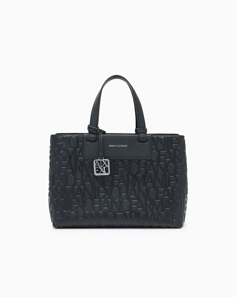 Armani Exchange - Handbag with allover logo, Woman, Black, Size: TU