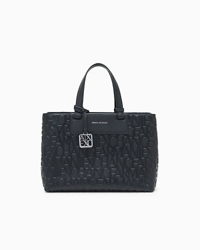 Armani Exchange - Handbag with allover logo, Woman, Black, Size: TU
