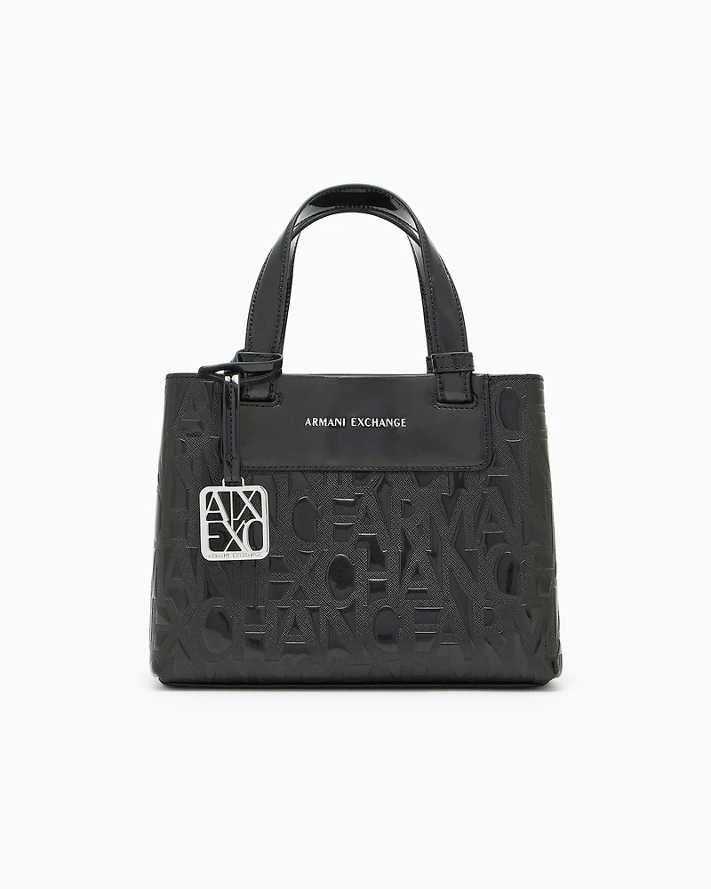 Armani Exchange - Tote bag with allover logo motif, Woman, Black, Size: TU
