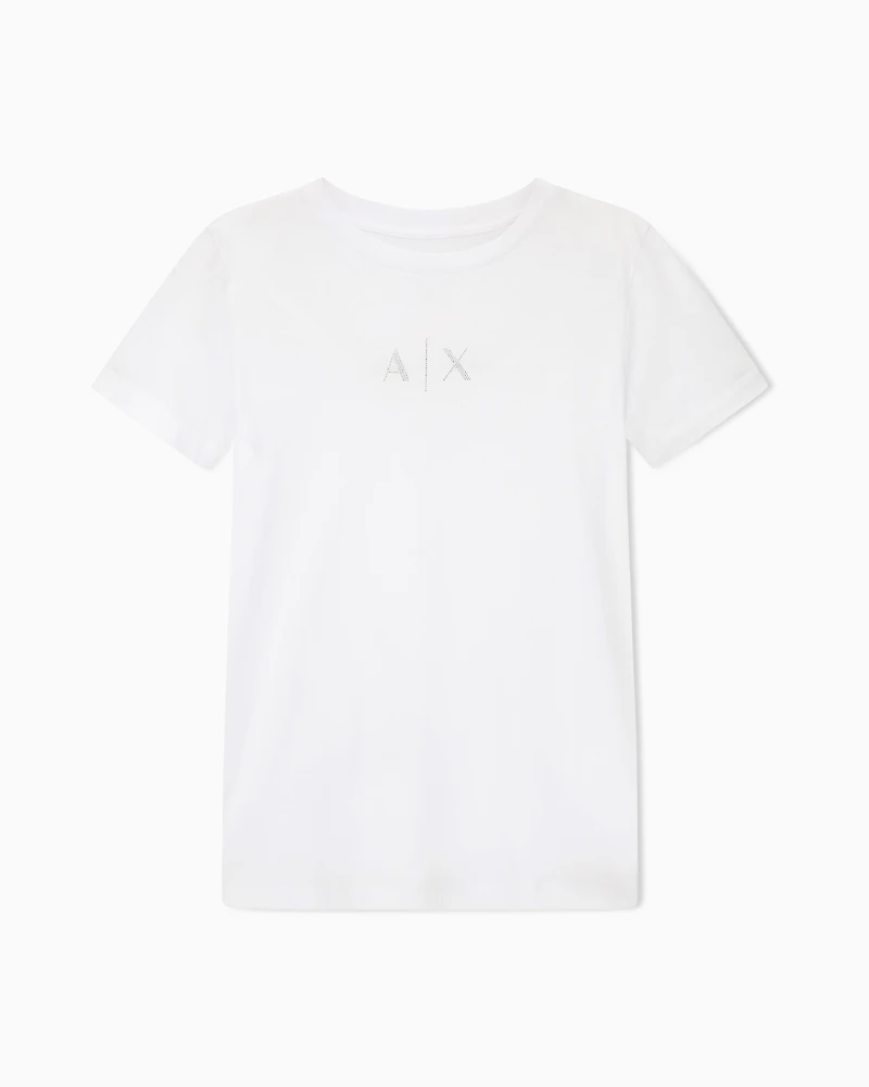 Armani Exchange - Regular fit T-shirt with glitter logo, Woman, White, Size:
