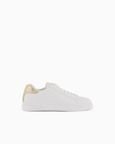 Armani Exchange - Sneakers with matching embroidered logo and metal detail, Woman, White, Size: