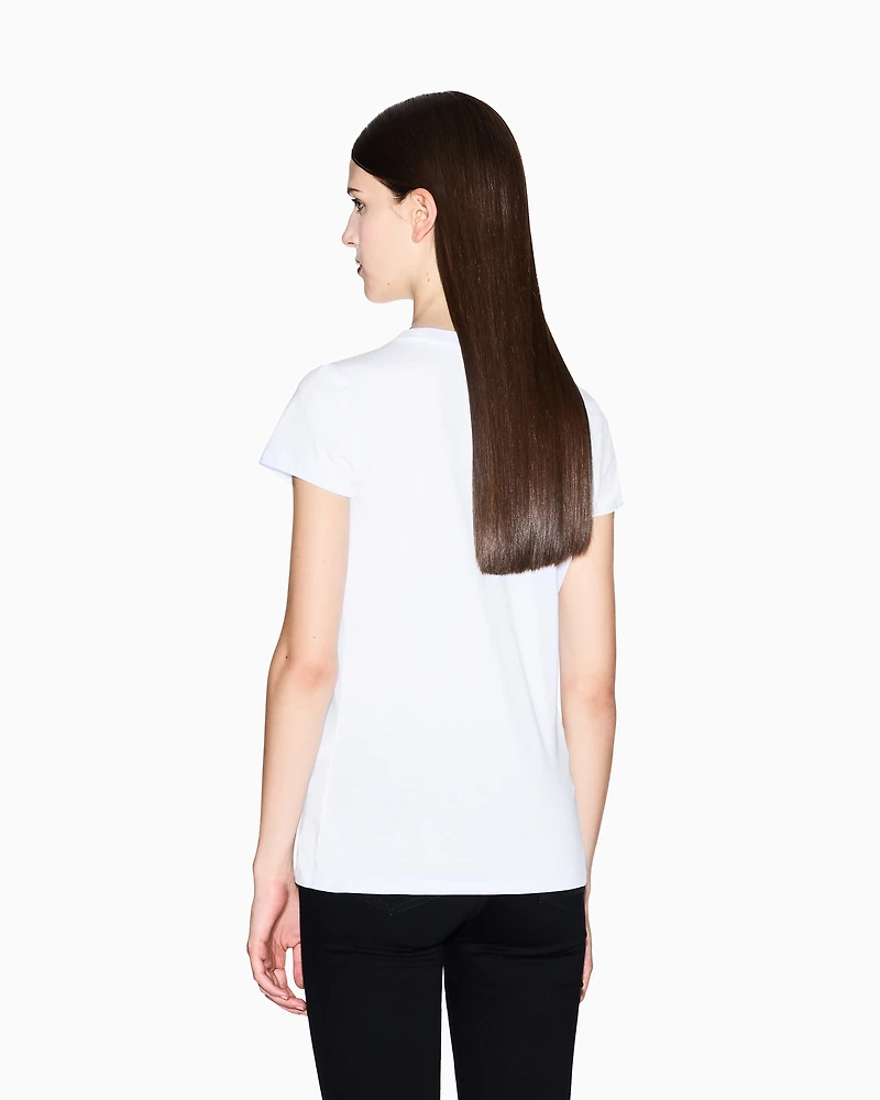 Armani Exchange - Slim fit T-shirt with glitter logo, Woman, White, Size: