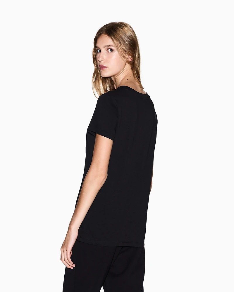 Armani Exchange - Regular fit T-shirt with glitter logo, Woman, Black, Size: