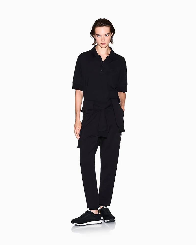 Armani Exchange - Stretch pique polo shirt with logo, Woman, Black, Size: