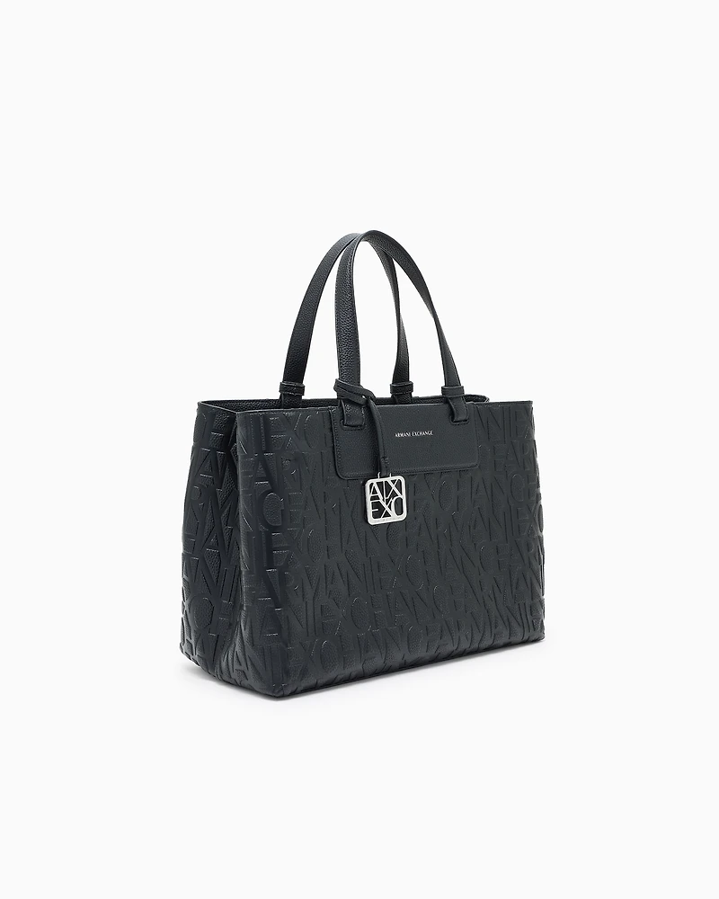 Armani Exchange - Handbag with allover logo, Woman, Black, Size: TU