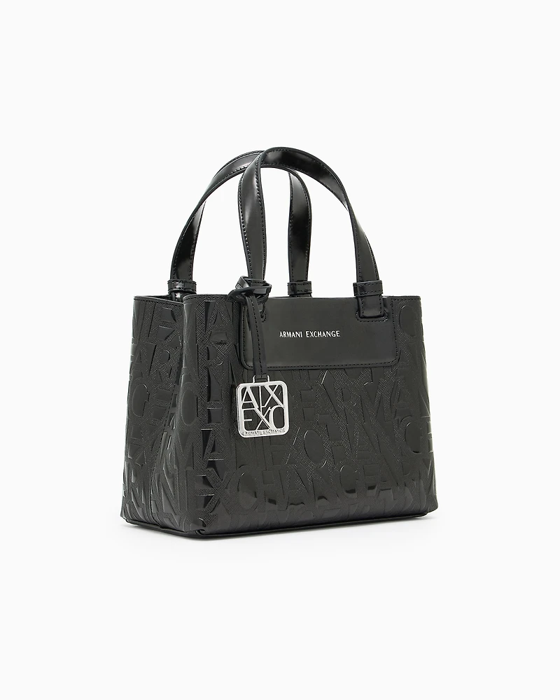 Armani Exchange - Tote bag with allover logo motif, Woman, Black, Size: TU