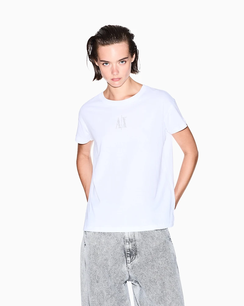 Armani Exchange - Boyfriend T-shirt with Icon logo, Woman, White, Size: