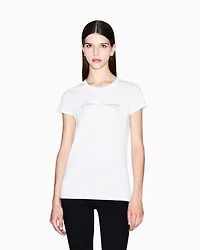Armani Exchange - Slim fit T-shirt with glitter logo, Woman, White, Size: