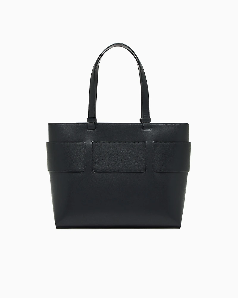 Armani Exchange - Medium shopper bag with tone-on-tone monogram, Woman, Black, Size: TU