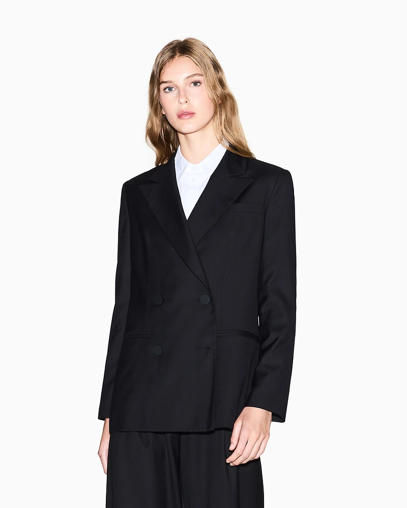 Armani Exchange - ASV fabric double-breasted jacket, Woman, Black, Size: