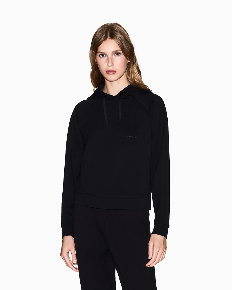 Armani Exchange - Glitter Logo Hoodie, Woman, Black, Size: