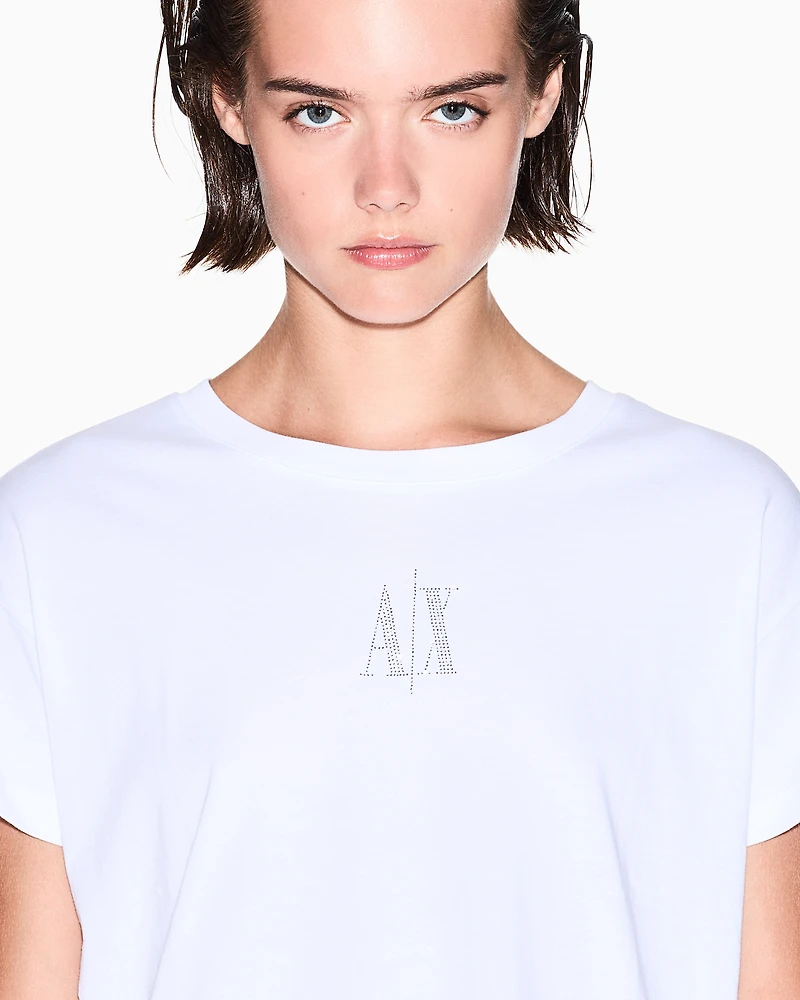 Armani Exchange - Boyfriend T-shirt with Icon logo, Woman, White, Size: