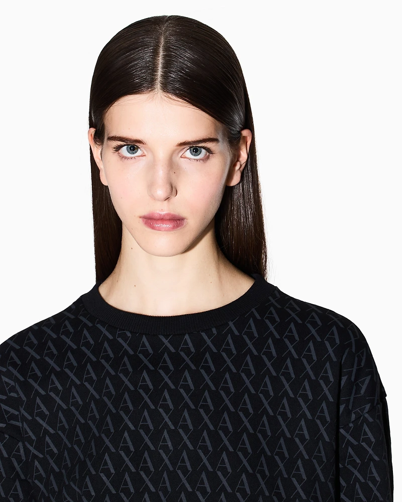 Armani Exchange - ASV French Terry Sweatshirt with embossed logo, Woman, Black, Size: