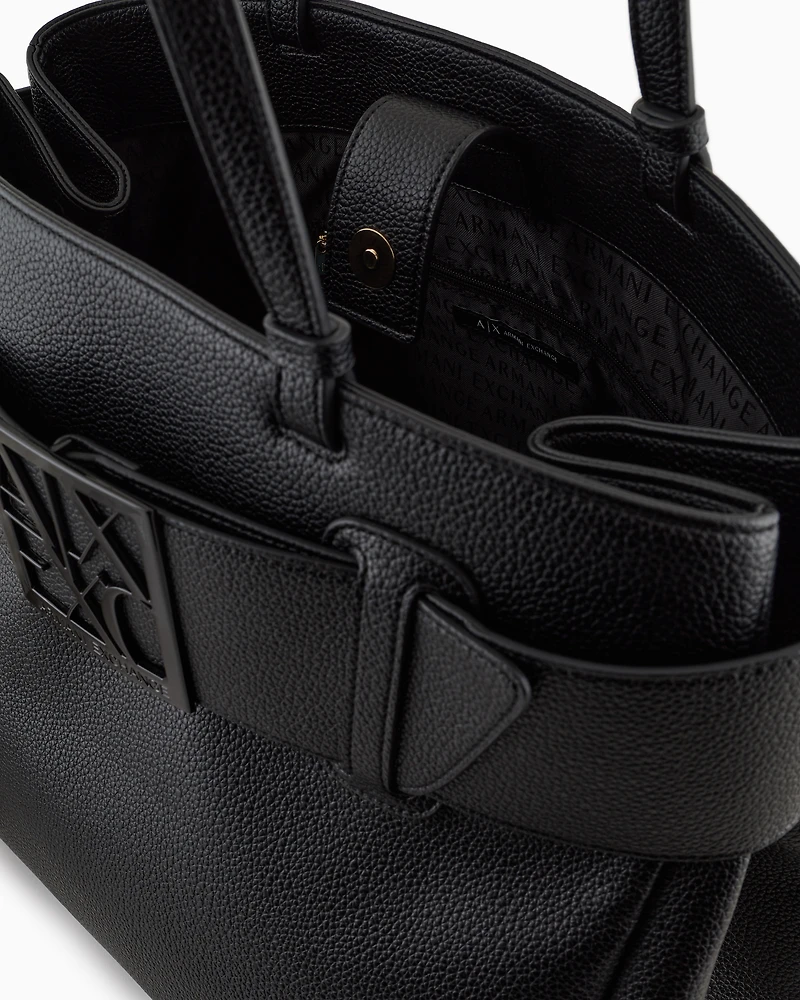 Armani Exchange - Large shoulder bag with ASV logo detail, Woman, Black, Size: TU