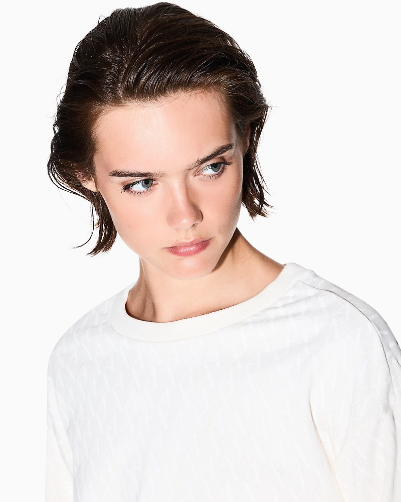 Armani Exchange - ASV French Terry Sweatshirt with embossed logo, Woman, White, Size: