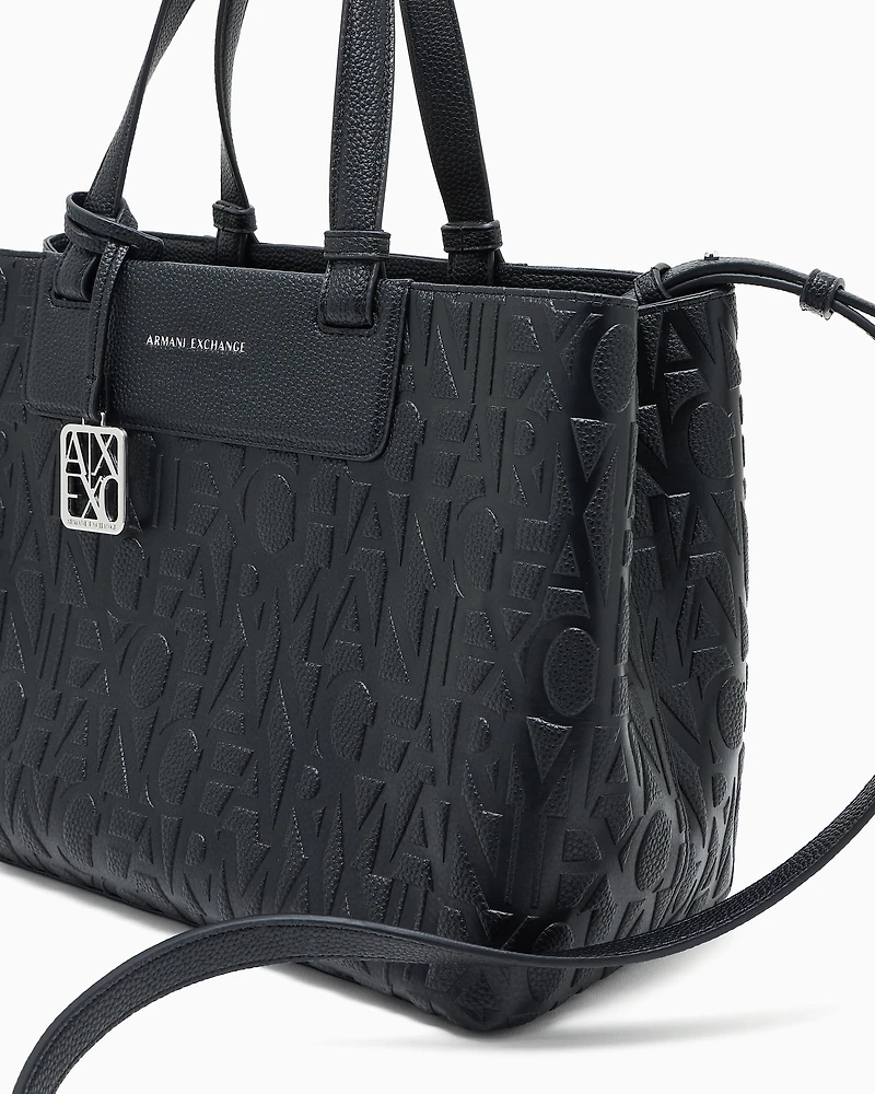 Armani Exchange - Handbag with allover logo, Woman, Black, Size: TU