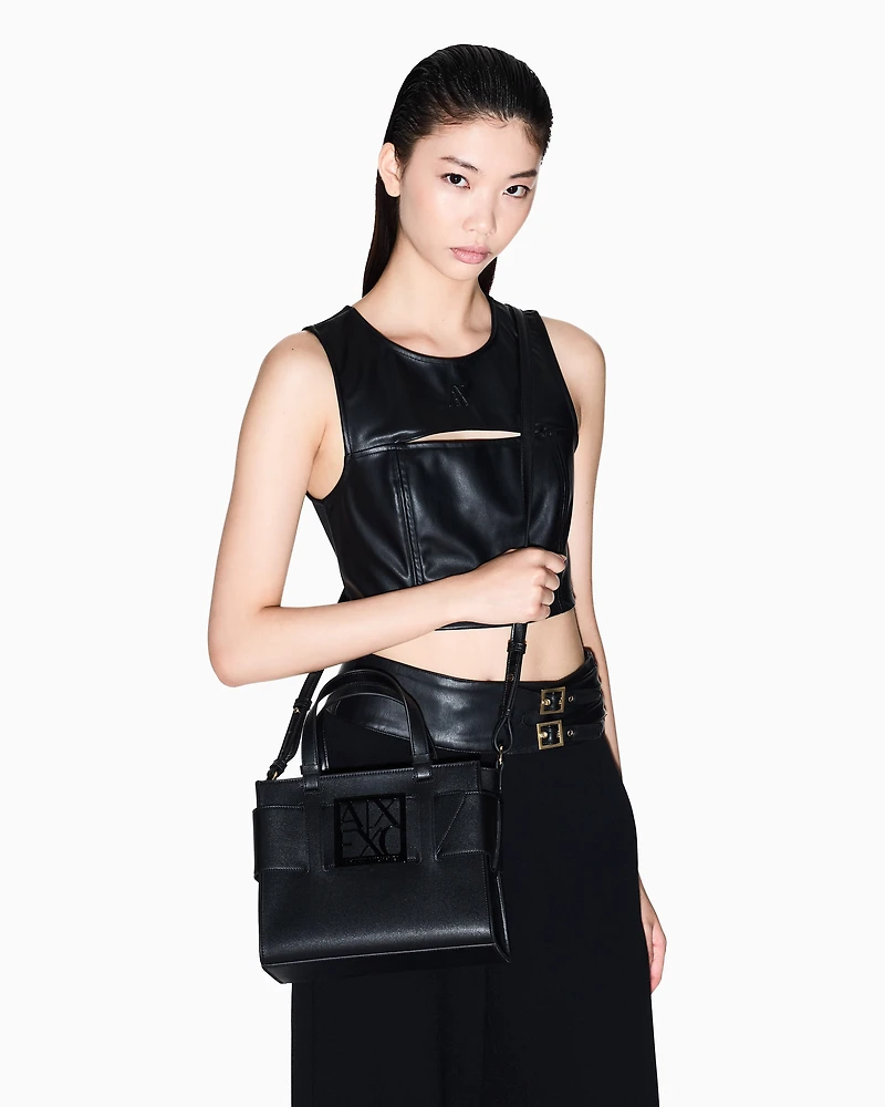 Armani Exchange - Medium tote bag with double handles and shoulder strap, Woman, Black, Size: TU