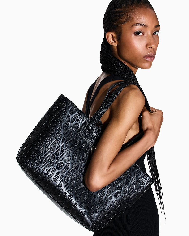 Armani Exchange - Shopper bag with allover logo, Woman, Black, Size: TU