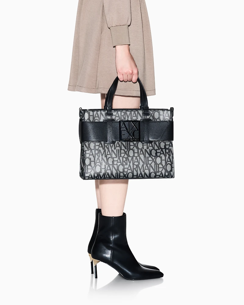Large tote bag with double handles and shoulder strap