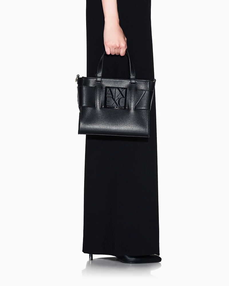 Armani Exchange - Medium tote bag with double handles and shoulder strap, Woman, Black, Size: TU
