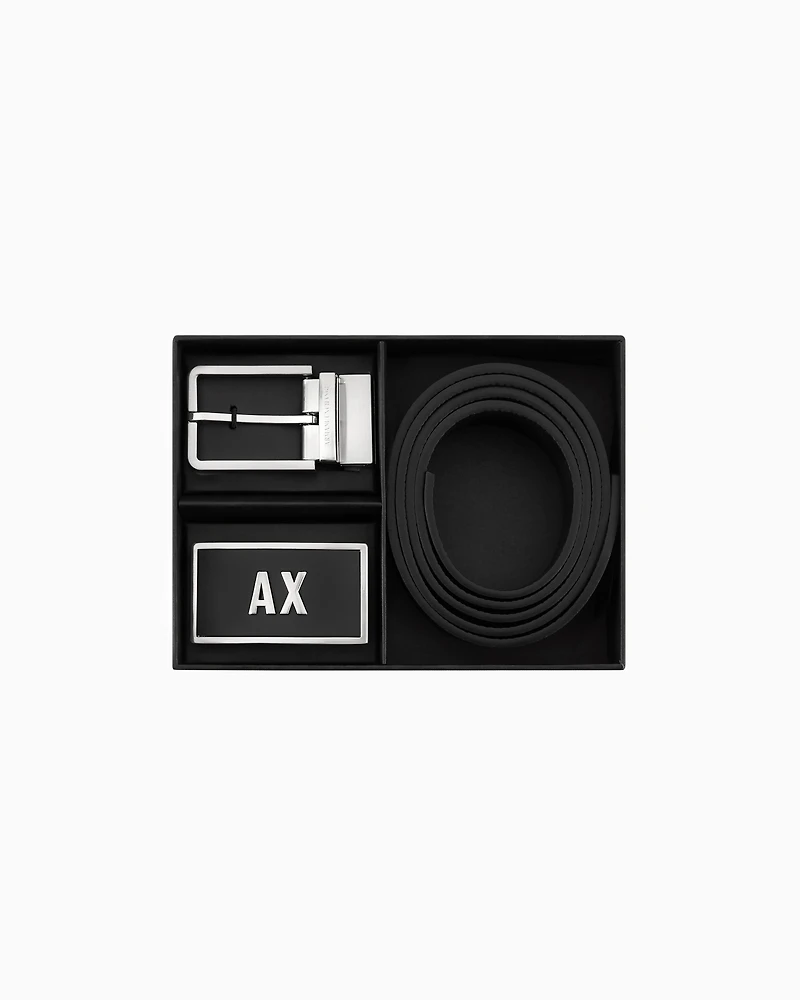 Leather belt set with two prongs
