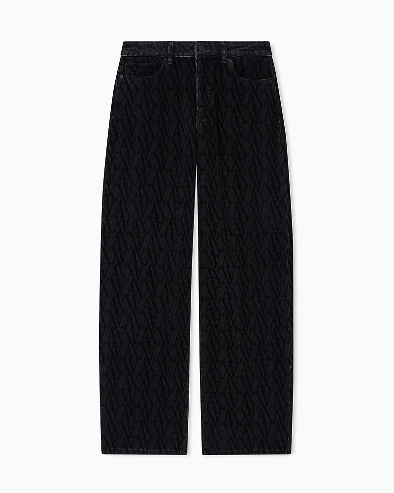 Armani Exchange - Allover logo relaxed fit jeans , Woman, Black, Size: