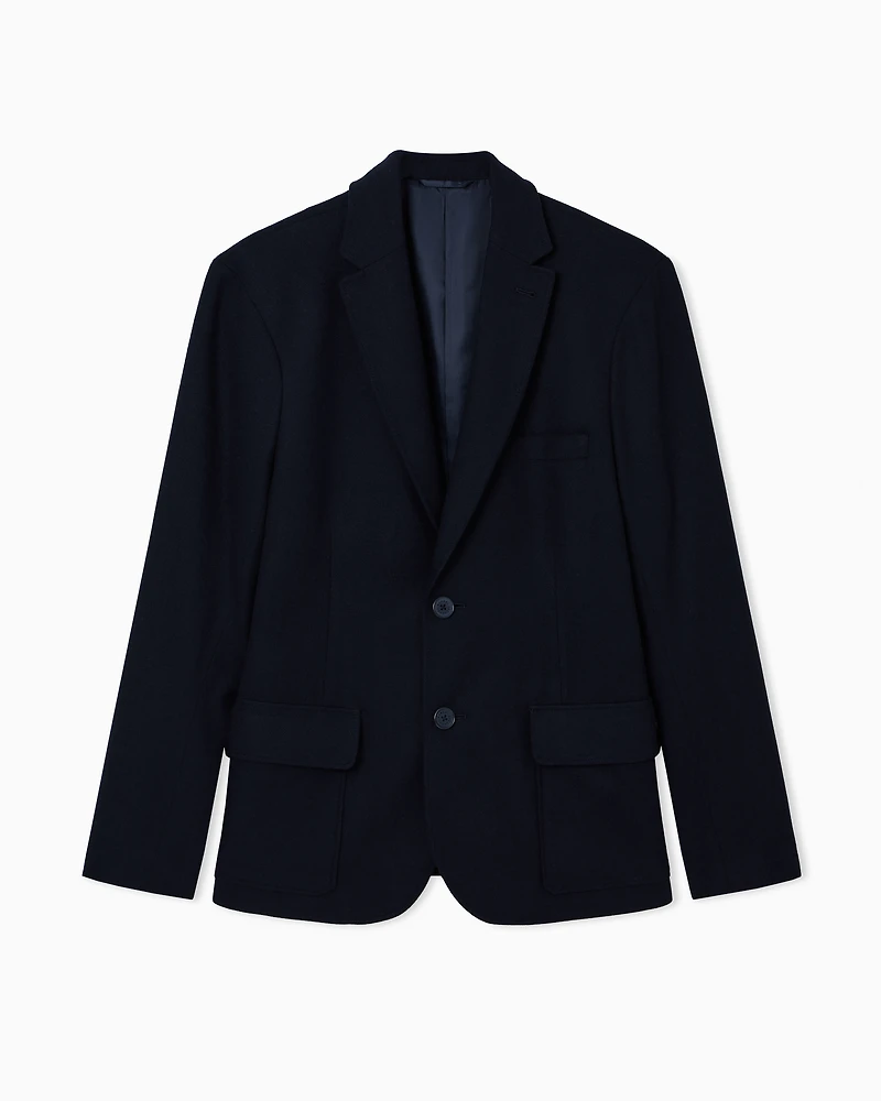 Armani Exchange - Single-breasted wool blend jacket, Man, Navy Blue, Size: