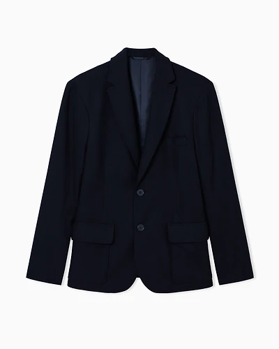 Armani Exchange - Single-breasted wool blend jacket, Man, Navy Blue, Size: