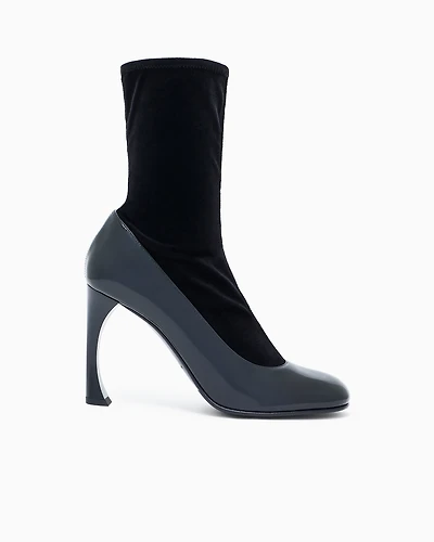 Emporio Armani - Velvet and patent-leather ankle boots with a curved heel, Woman, Black, Size:
