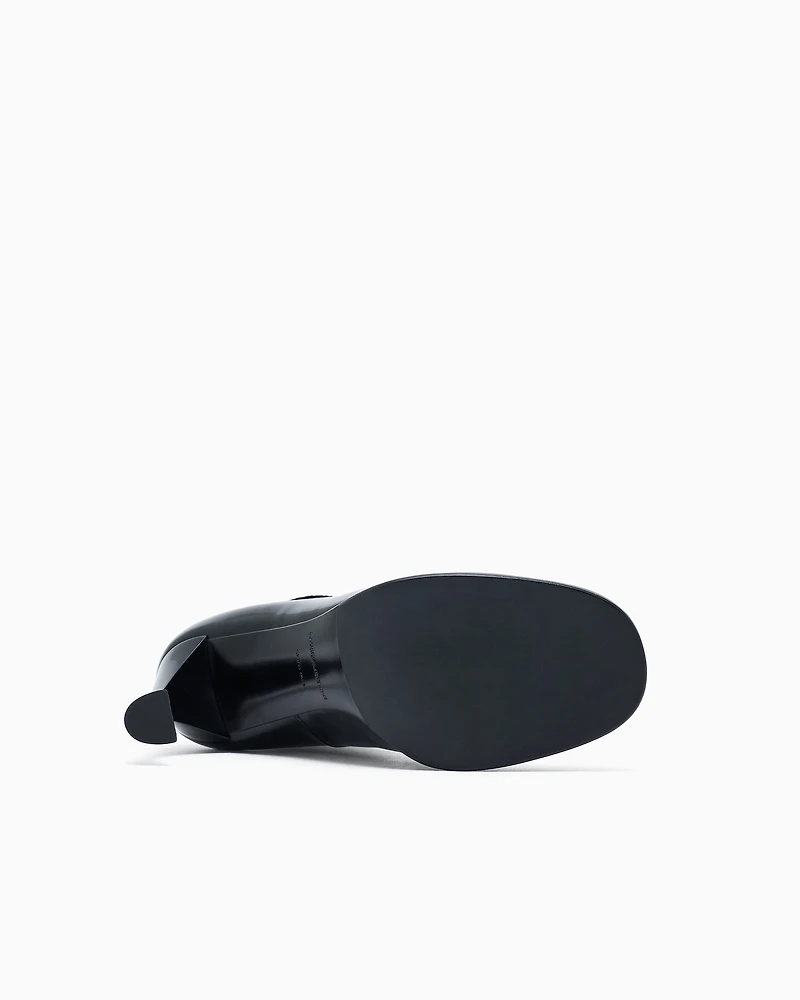 Emporio Armani - Velvet and patent-leather ankle boots with a curved heel, Woman, Black, Size: