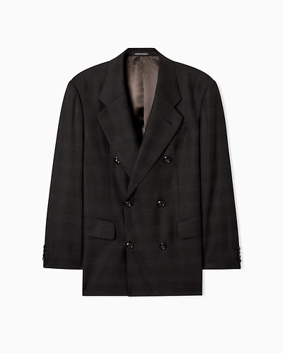 Emporio Armani - Double-breasted blazer a Prince of Wales check super 130s wool, Man, Grey, Size: