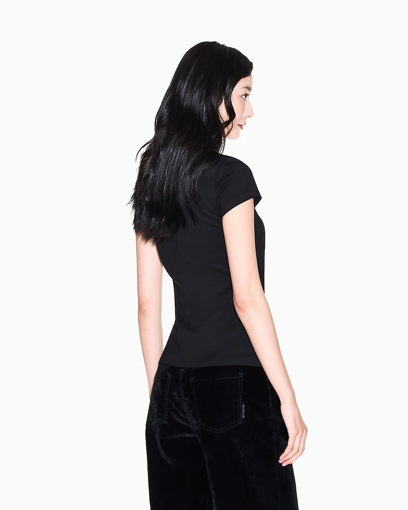 Armani Exchange - Slim fit T-shirt with logo lettering, Woman, Black, Size: