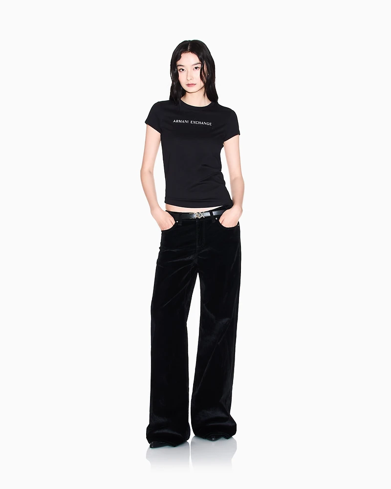 Armani Exchange - Stonewashed denim wide-leg jeans, Woman, Black, Size: