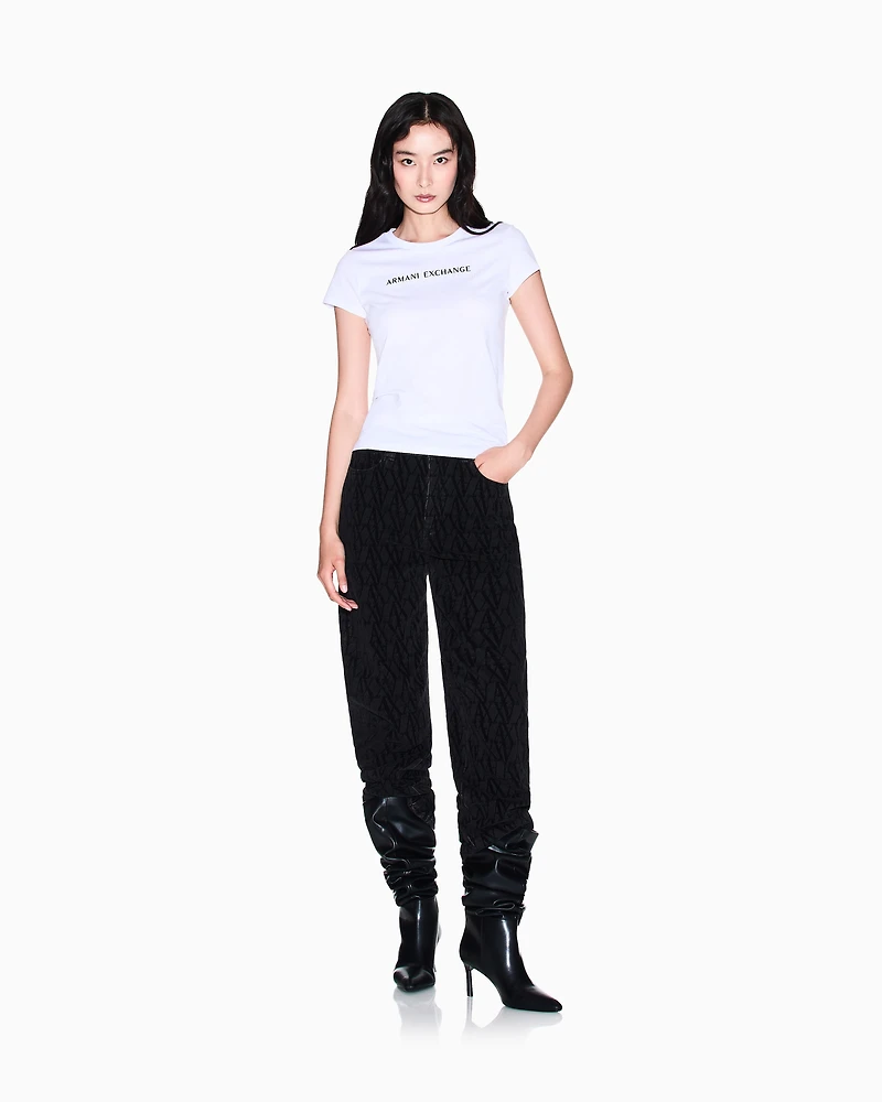 Armani Exchange - Slim fit T-shirt with logo lettering, Woman, White, Size: