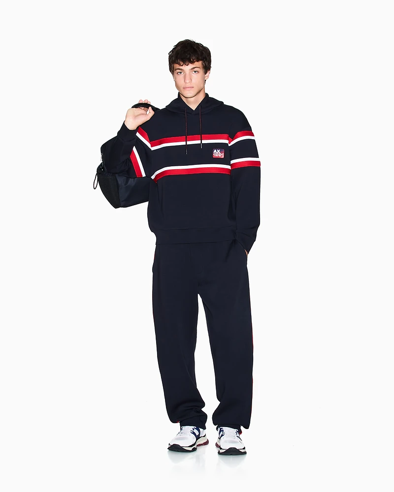 Armani Exchange - Hooded sweatshirt with contrasting stripes, Man, Navy Blue, Size: