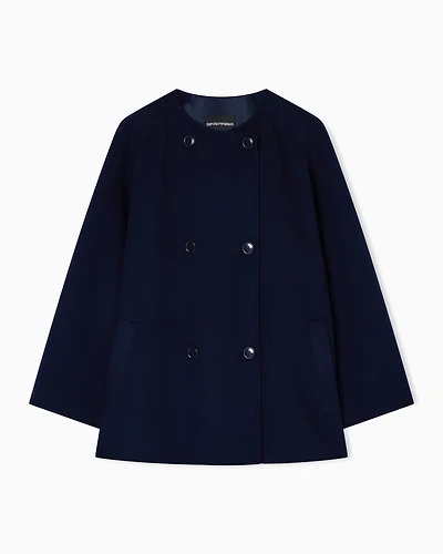 Emporio Armani - Double-breasted wool and cashmere pea coat, Woman, Navy Blue, Size: