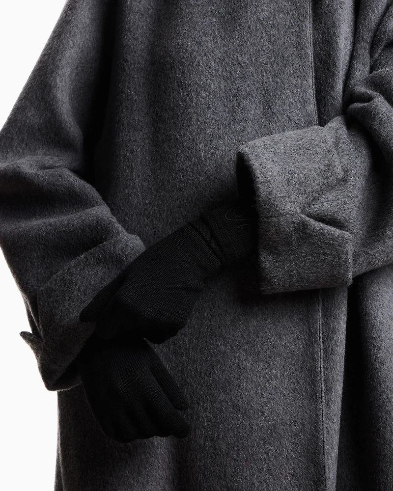 Emporio Armani - Wool knit gloves with EA signature logo embroidery, Woman, Black, Size: