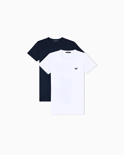 Emporio Armani - Two-pack of jersey loungewear T-shirts with logo, Boy, Blue, Size: 12A