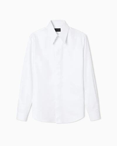 Emporio Armani - Twill-effect armure fabric shirt, Man, White, Size: