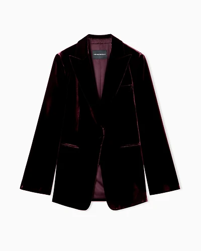 Emporio Armani - Single-breasted blazer liquid velvet, Woman, Burgundy, Size: