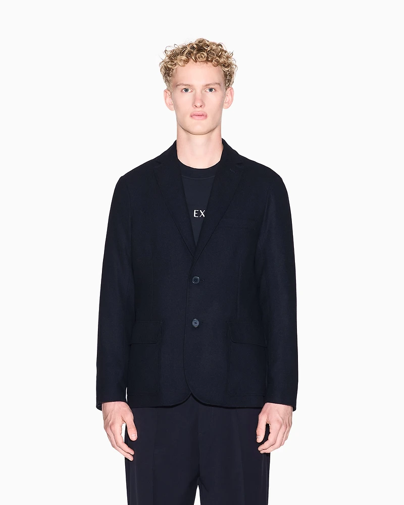 Armani Exchange - Single-breasted wool blend jacket, Man, Navy Blue, Size: