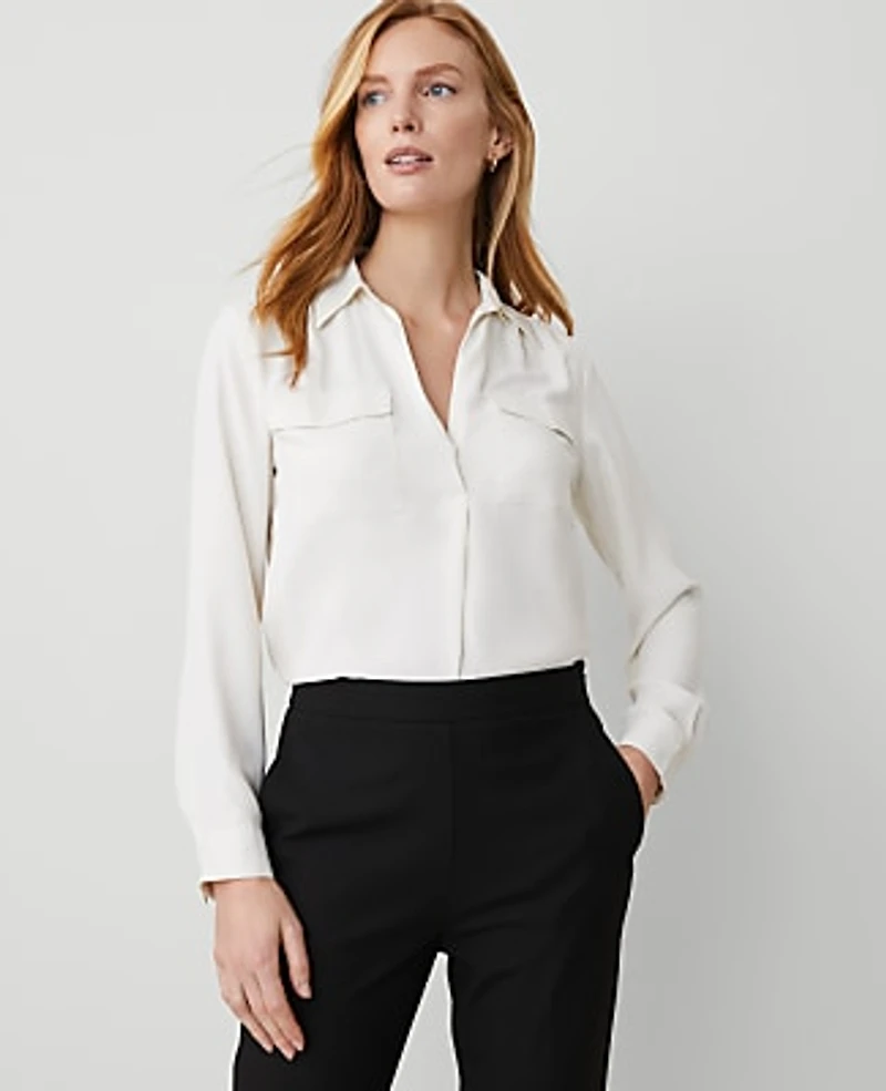 Ann Taylor Petite Camp Shirt Winter White Women's