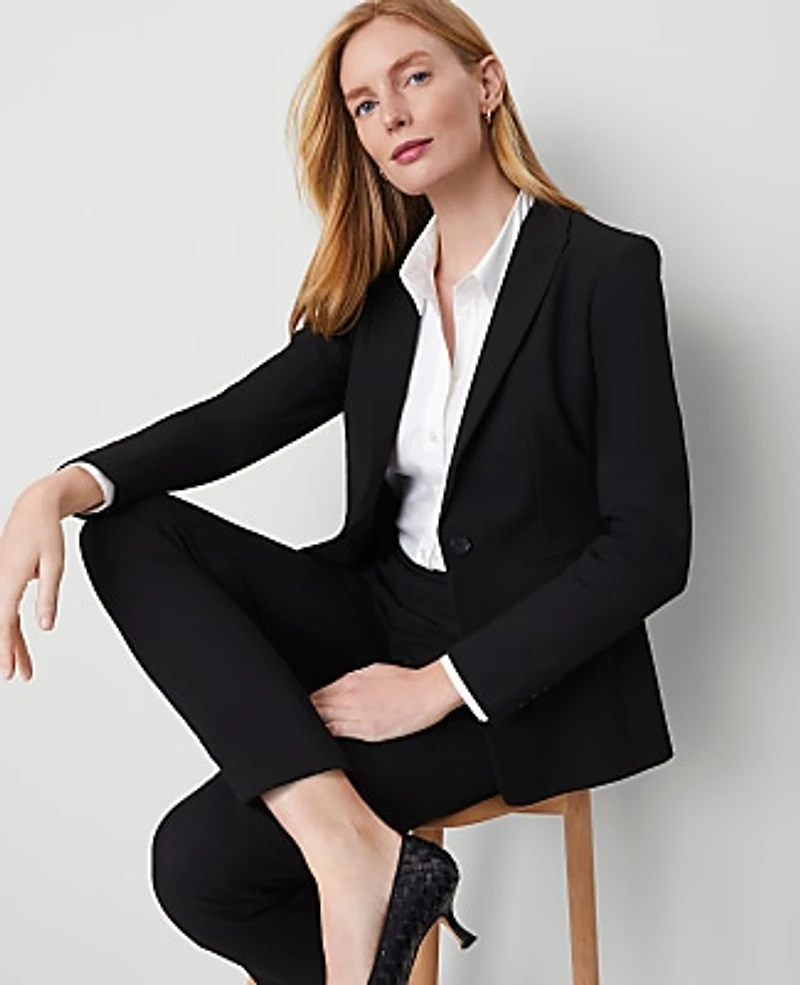 Ann Taylor The Long Single Button Blazer Bi-Stretch Black Women's
