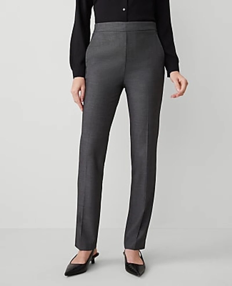 Ann Taylor The Side Zip Straight Pant Bi-Stretch Dark Grey Women's