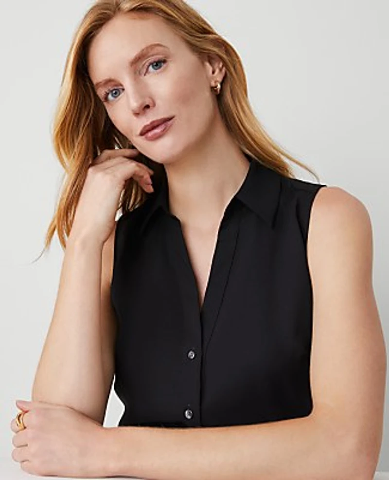 Ann Taylor Petite Sleeveless Essential Shirt Black Women's