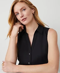 Ann Taylor Petite Sleeveless Essential Shirt Black Women's
