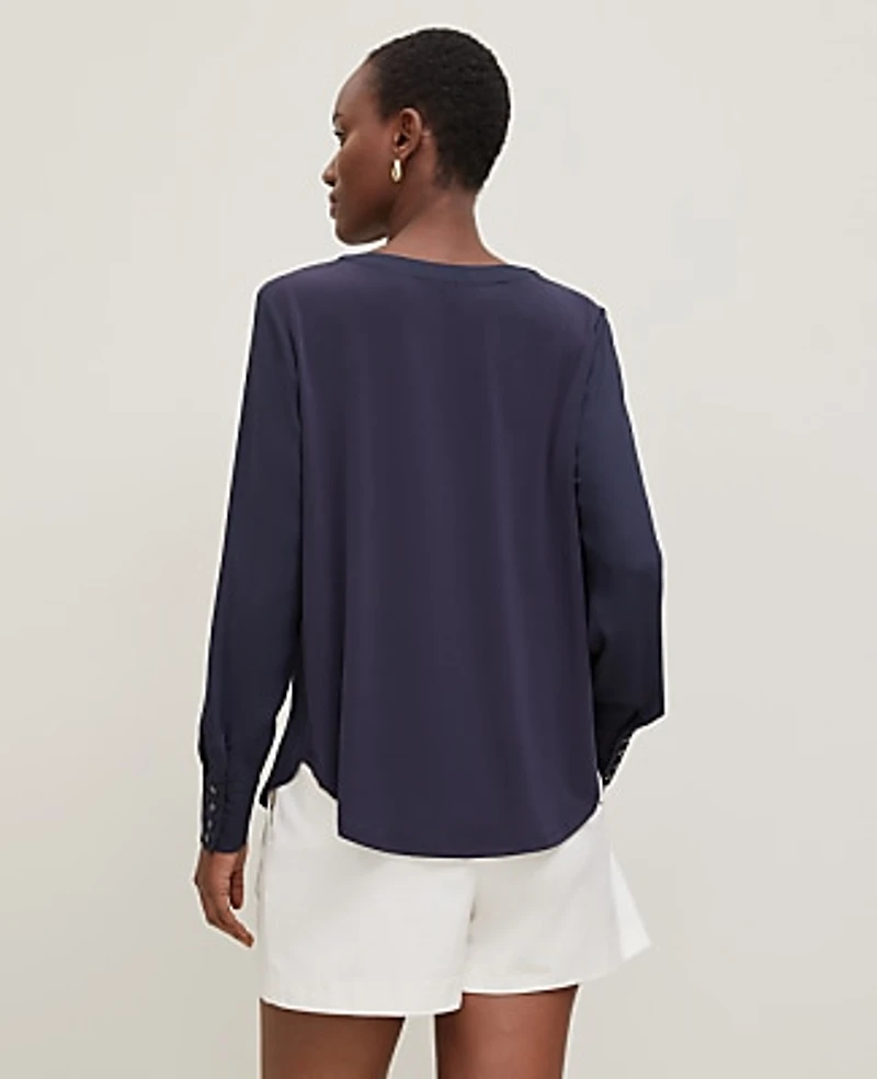 Ann Taylor Mixed Media Pleat Front Top Women's