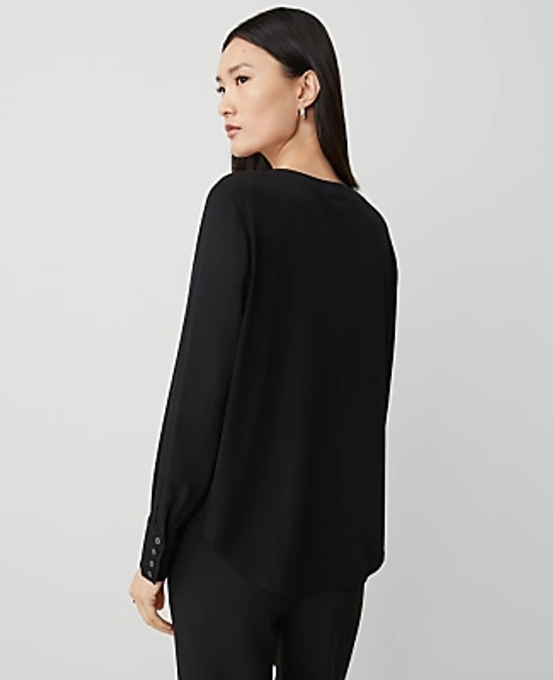 Ann Taylor Petite Mixed Media Pleat Front Top Black Women's